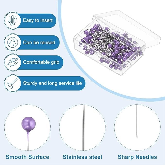 PATIKIL Sewing Pins, 600 Pcs 1.5 Inch Straight Pin with Plastic Pearlized Ball Head for Fabric, Decorative, Jewelry DIY, Craft and Sewing Project, Light Purple