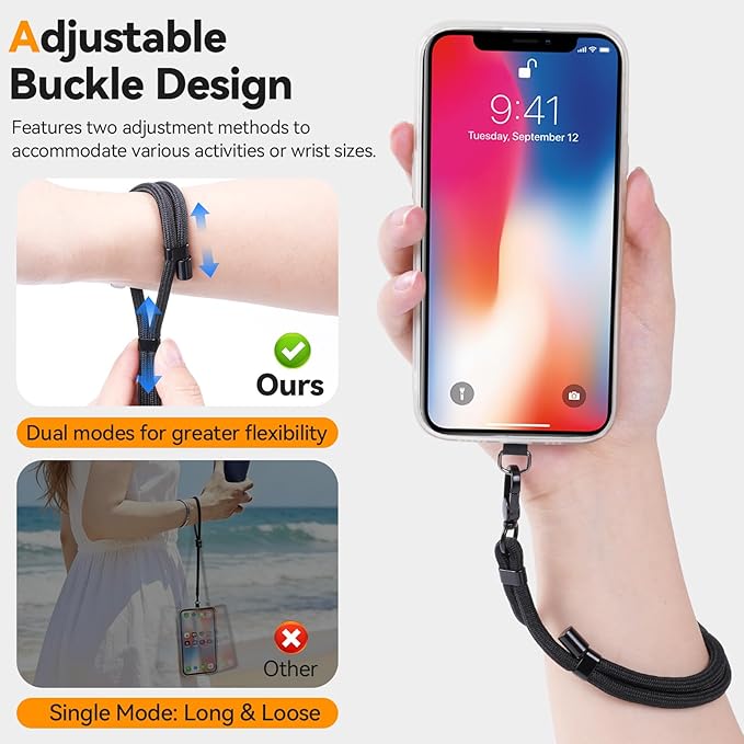 Phone Wrist Strap with 2 Phone Tether Tab, 2 Pack Adjustable Anti-Theft Cell Phone Lanyard for Travel & Outdoors