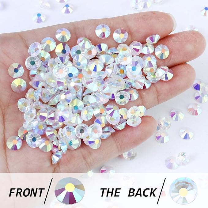 1440PCS SS4 Crystal Glass Flatback Rhinestones, Round Flat Back Crystal Gems for Nail Art and Craft Clothes, Glue Fix Diamond Stones Transparent Clear AB (1.5-1.7mm)