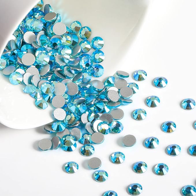 Beadsland 2880pcs Flat Back Crystal Rhinestones Round Gems for Nail Art and Craft Glue Fix,Aquamarine AB,SS4,1.5-1.7mm