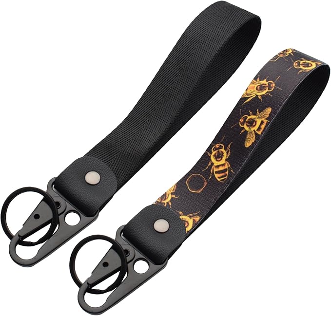 2 Pcs Classic Black & Floral Keychain Wristlet Lanyard for Women couples, Flower Wristlet Strap for Keys Hands-Free Wearable
