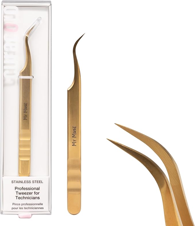 Curacoro Lash Tweezers for Eyelash Extensions - LashSmith Precision Curved Tweezers for Every Fan Style