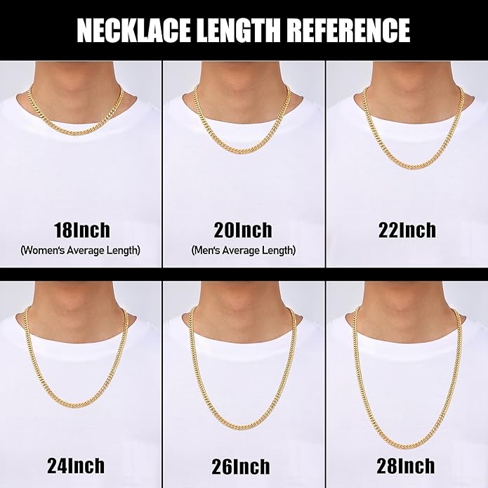 Fiusem 3.5mm Cuban Link Chains for Men, Silver Tone/Black/14K Gold Plated Stainless Steel Necklace Chain, Mens Necklace 16, 18, 20, 22, 24, 26, 28 Inch