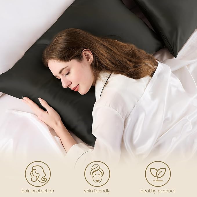 ZIMASILK 100% Pure Mulberry Silk Pillowcase for Hair and Skin Health,Soft and Smooth,Both Sides Premium Grade 6A Silk,600 Thread Count,with Hidden Zipper,1pc (King 20''x36'',Black)