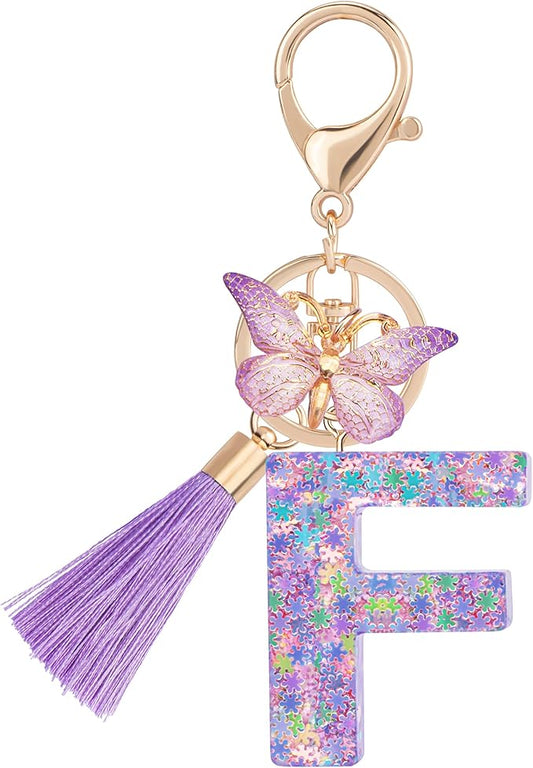 Suweibuke Cute Pink Key Chains for Women Girls, Initial Letter Keychains with Tassel, Charms for Key Purse Handbags Backpacks