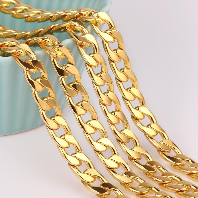 16.5 Ft Stainless Steel Curb Chains, 5mm 6mm 7mm 9mm Cuban Chain Roll Bulk for Jewelry Making