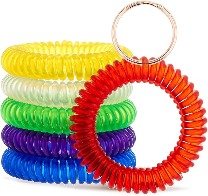 Spiral Keychain Stretchy Wrist Coil Bracelet Key Chain Waterproof Wristlet Key Holder for Pool, Sauna, Sports, Gym