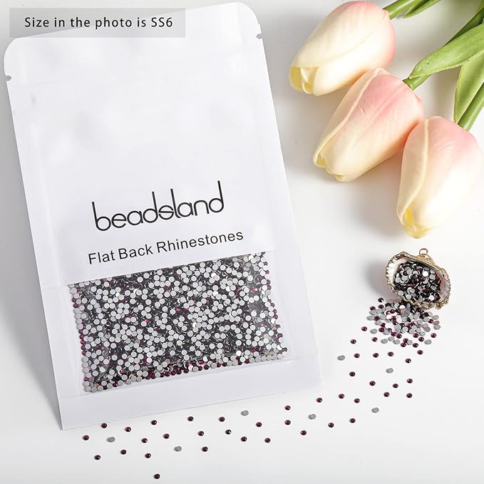 beadsland Flat Back Crystal Rhinestones Round Gems, Amethyst (1.9-2.0mm) SS6/1440pcs
