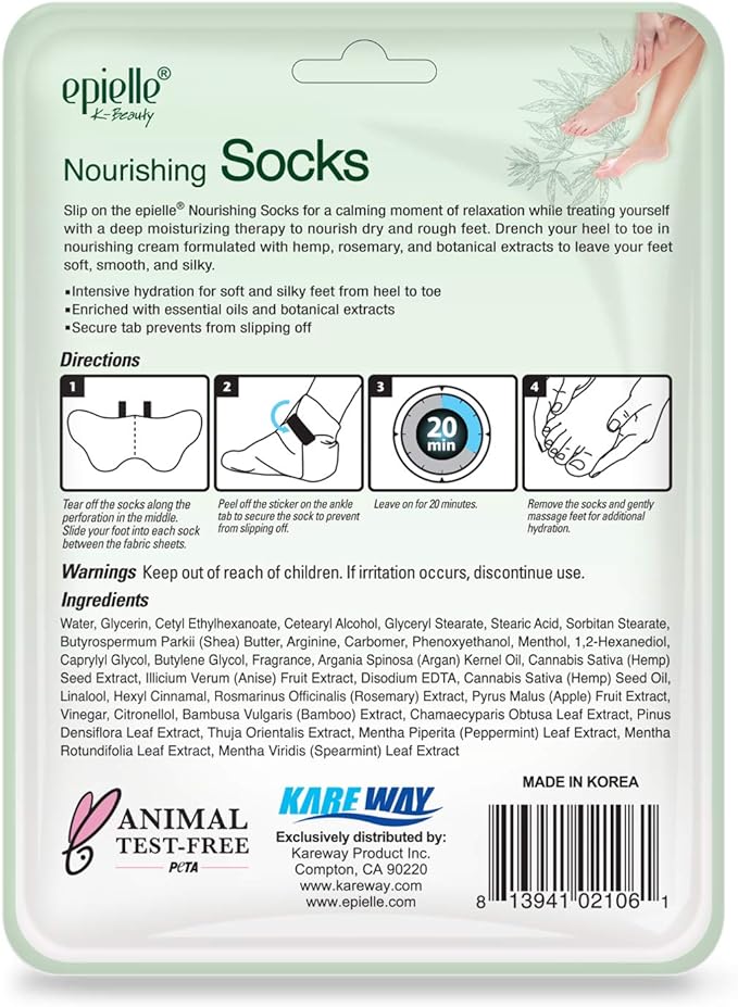 Epielle Nourishing Foot Mask 6 Pairs, Repair and Soften with Hemp & Rosemary Extract, Deep Moisturizing Socks for Dry, Cracked Feet, Self Care Gifts for Women, Spa Kit, Stocking Stuffers
