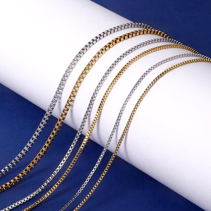 33FT Stainless Steel Box Chain for Jewelry Making 1MM Silver Square Box Link Chain Roll Bulk for DIY Crafts Jewelry Making