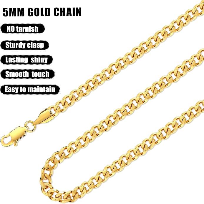 Fiusem 3.5mm Cuban Link Chains for Men, Silver Tone/Black/14K Gold Plated Stainless Steel Necklace Chain, Mens Necklace 16, 18, 20, 22, 24, 26, 28 Inch