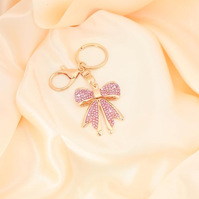 Sparkly Gold Plated Color Rhinestone Bow Keychains for Women,Charms for Key Purse Handbags Backpacks