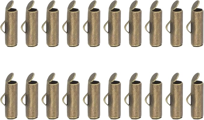 uxcell 100Pcs Slide on End Clasps, 13mm Tube Ball Bead Slider Crimp Ends for Multi-Strand DIY Craft Making, Bronze Tone