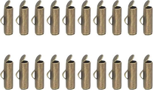 uxcell 100Pcs Slide on End Clasps, 13mm Tube Ball Bead Slider Crimp Ends for Multi-Strand DIY Craft Making, Bronze Tone