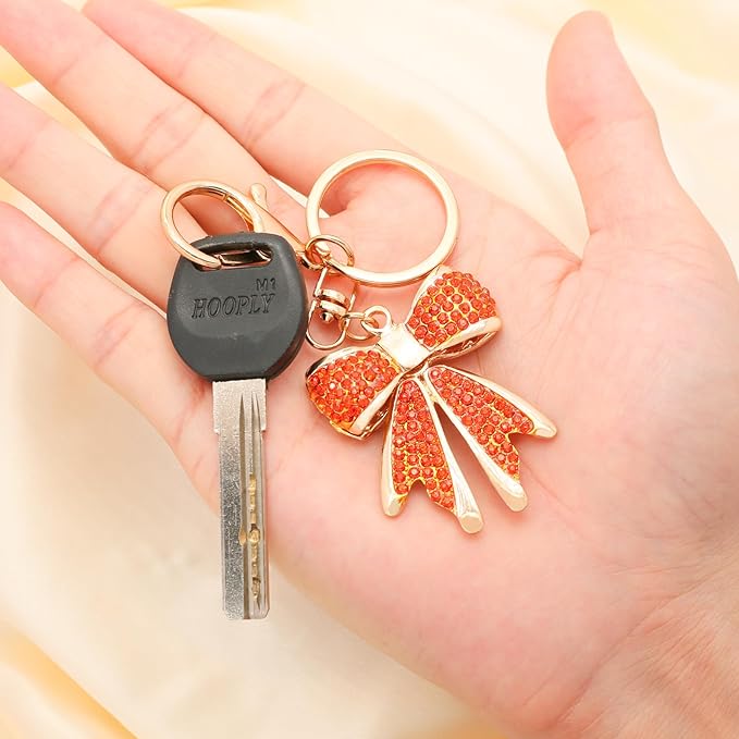Sparkly Gold Plated Color Rhinestone Bow Keychains for Women,Charms for Key Purse Handbags Backpacks