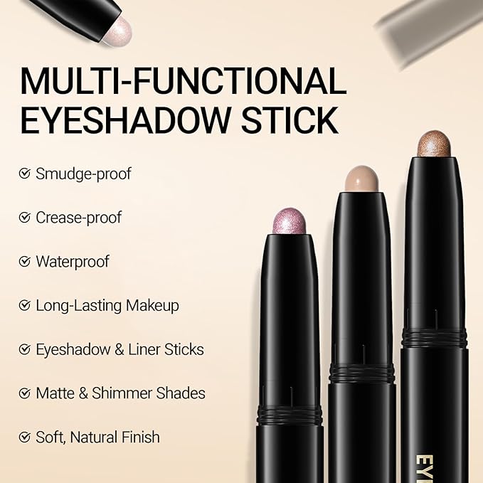 Erinde Waterproof Cream Eyeshadow Stick, Cool Taupe Brown Matte Eye Shadow Sticks, Cream to Powder Eyeshadow Crayon, Buildable & Blendable Long-Lasting Eye Shadow Stick, Vegan & Cruelty-Free, 13