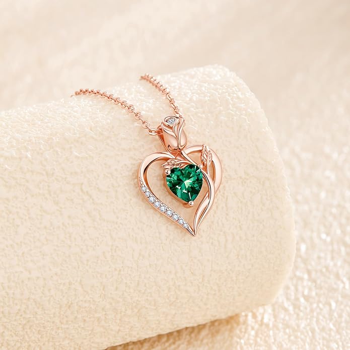 1.2CT Rose Heart Necklace Option of Moissanite or Lab-Grown Sapphire Ruby Emerald&More Necklace for Women Birthstone Girlfriend Necklace S925 Sterling Silver 18K White/Rose Gold Plated D Color VVS1 Gift for Wife Mother Daughter for Birthday Anniversary...