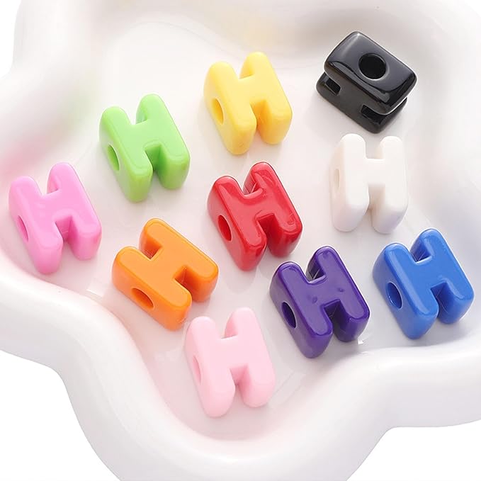 40 PCS Letter Beads 3D Acrylic 21mm x 16mm H Loose for Jewelry Making Bracelet Necklaces Keychain Phone Bag Chain Key Chains(Mixed Color H)
