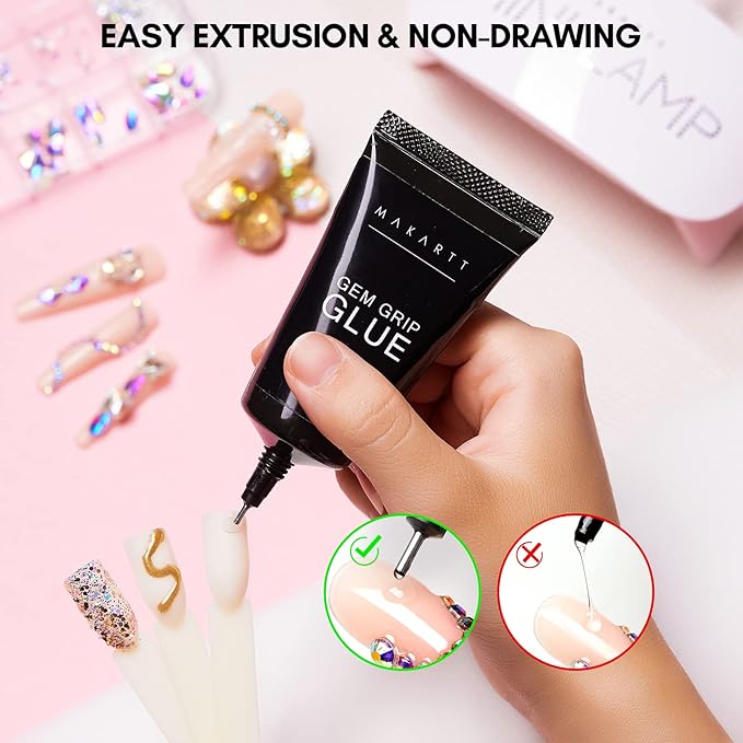 Makartt No Wipe Rhinestone Glue for Nails, 30G Super Strong Nail Charm Glue Bling Gel for 3D Decorations Nail Art Gems Jewelry Diamond for Nail Techs Supplies Beginners, Nail Lamp Required