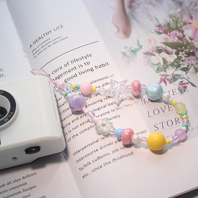 Cute Digital Camera Wrist Strap,Beaded Phone Charms wristlet Strap,Kawaii Bracelet Wrist Lanyard,Charm Holder for Women
