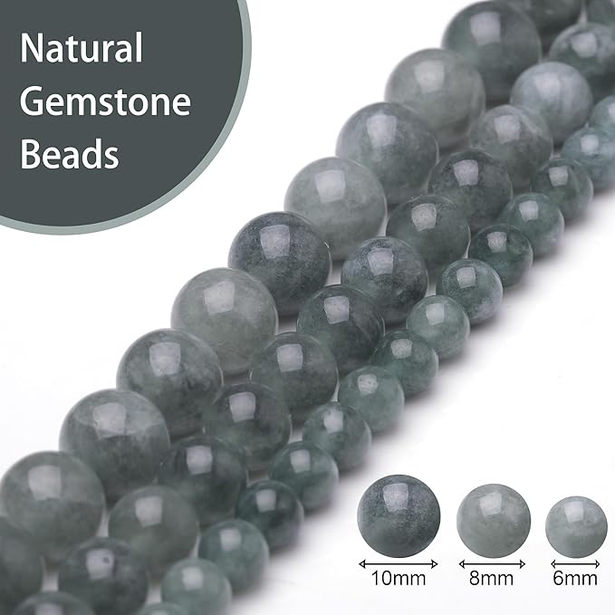Natural Jade Beads for Jewelry Making,8mm Blue Jadeite Polished Smooth Round Gemstone Beads for Bracelet Necklace 15 Inch