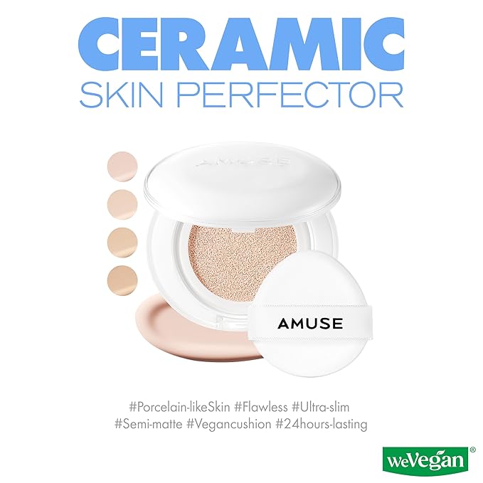 Amuse SEOUL Ceramic Skin Perfector Cushion Foundation Refill ([Refill] 03 HONEY) | Long-lasting, Lightweight, Semi-matte, Flawless Coverage, Hypoallergenic, Korean Beauty, Vegan(15g / 0.52 oz.)