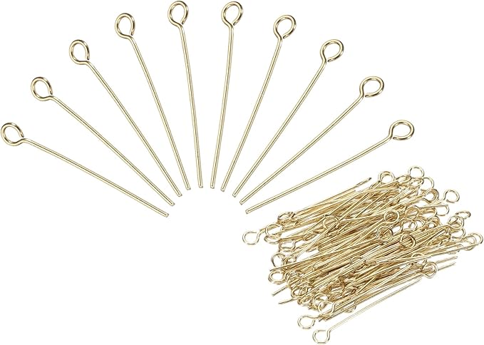 PATIKIL 200Pcs 304 Stainless Steel Jewelry Eye Pins 24mm 22 Gauge Gold Open Eye Pins for Jewelry Making DIY Craft Necklaces Bracelets Earrings