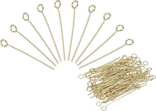 PATIKIL 200Pcs 304 Stainless Steel Jewelry Eye Pins 24mm 22 Gauge Gold Open Eye Pins for Jewelry Making DIY Craft Necklaces Bracelets Earrings