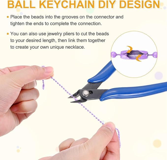 M METERXITY 220-Pack Ball Beads Chain, 4 in Metal Beaded Necklace Adjustable Keychain with Connectors for Jewelry Making/DIY Crafts/Hanging Decoration, Dog Tag Chain [Light Purple]