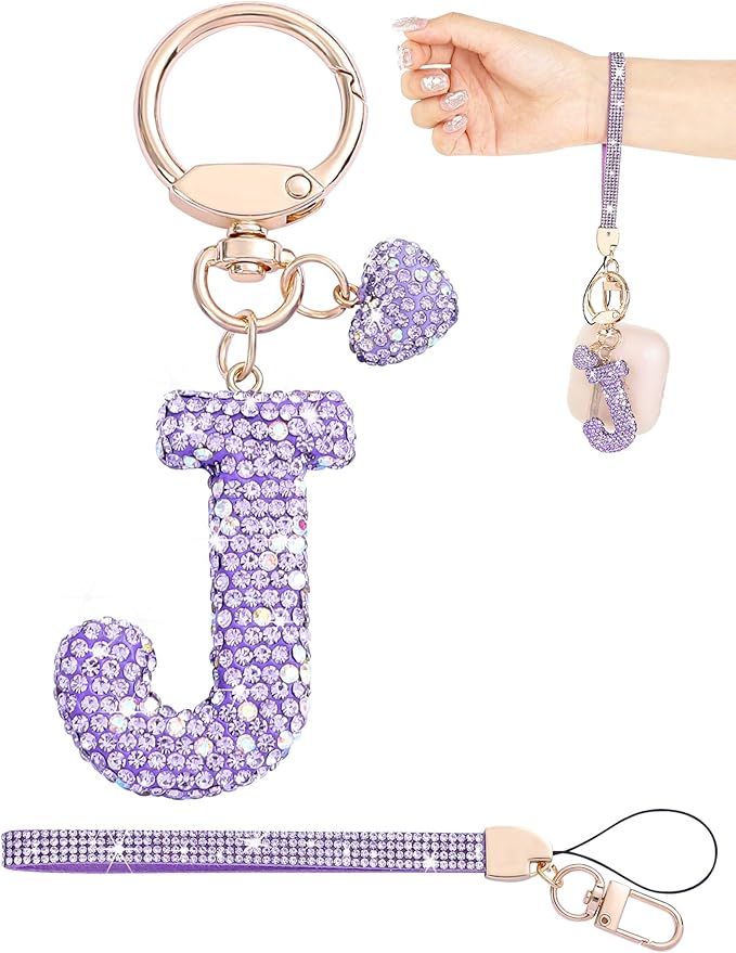 Initial Keychain for Women Girls,Bling Letter Key chain Initial with Heart,Pink Keychain Charms for Backpack Handbag