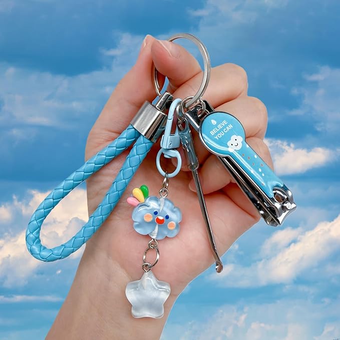 Cute Keychain with Nail Clipper Ear Pick for Women Girls Cute Key Chain Wristlet Cartoon Keychain Lanyard