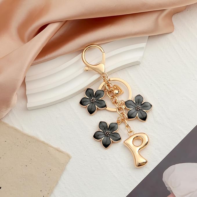Snycler Bubble Initial Keychain Graceful Flower for bags car remote–A-Z Letter Charms for Women