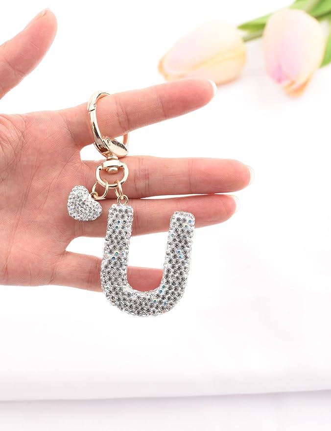Initial Keychain for Women Girls,Bling Letter Key chain Initial with Heart,Pink Keychain Charms for Backpack Handbag