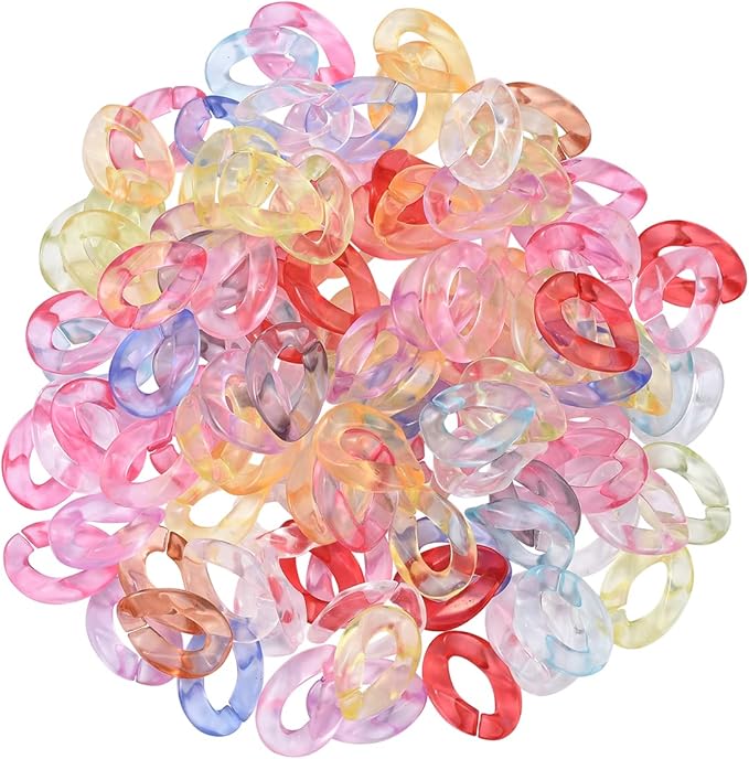 LiQunSweet 300 Pcs Random Color Acrylic Plastic Curb Twist Chains Quick Linking Ring Connectors for Earring Necklace Jewelry Eyeglass Chain DIY Craft Making - 23x16.5mm