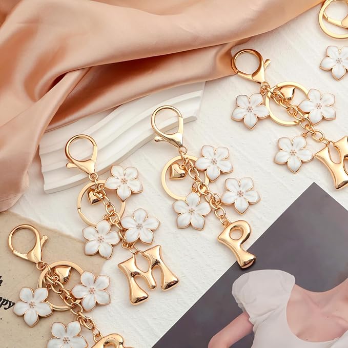 Snycler Bubble Initial Keychain Graceful Flower for bags car remote–A-Z Letter Charms for Women
