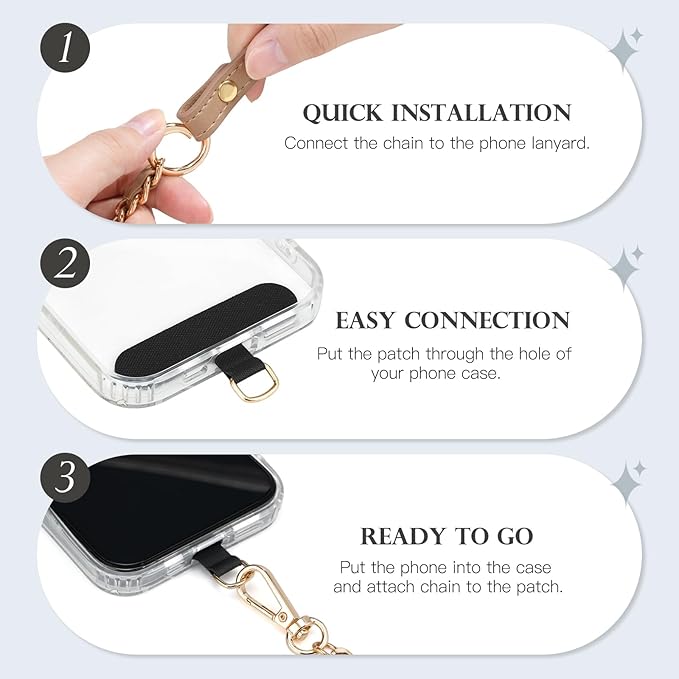 TiMOVO 2-in-1 Phone Lanyard Crossbody, Adjustable Phone Strap for Most Smartphones, PU Strap Combo with Metal Chain for Women