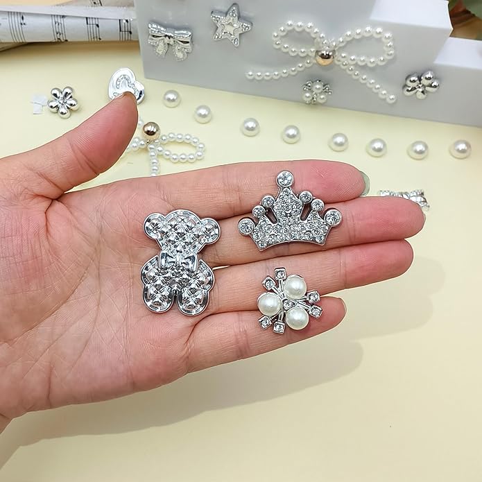 24Pcs Bling Pearl Bow Shoe Charms for Clog Sandals Women, Bear, Flower, Pearl Accessories, DIY Shoe Decoration Charms for Girls
