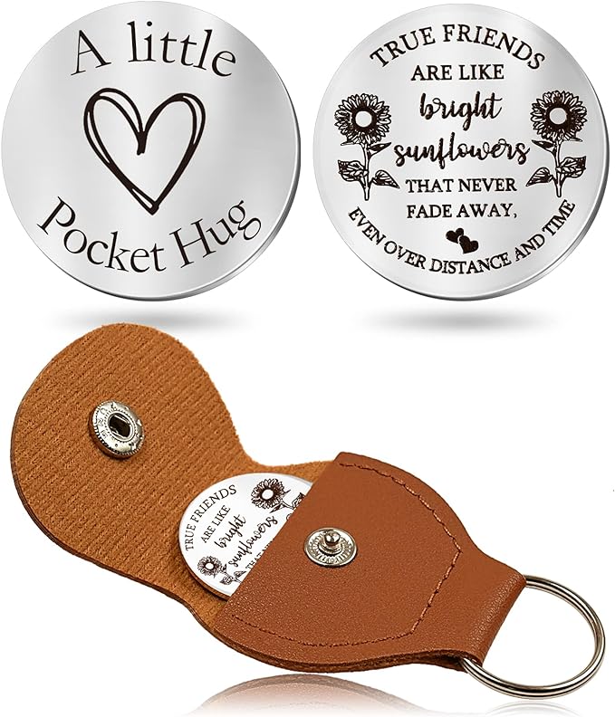 OUMILAN Pocket Hug Token Gifts for Men Boyfriend Girlfriend Inspirational Gift for Son Daughter Brother with Leather Keychain