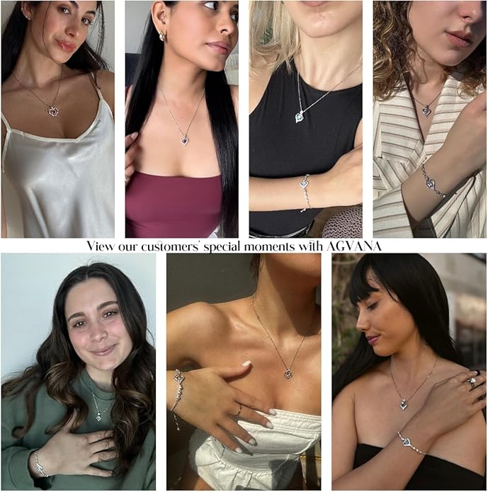 AGVANA Christmas Gifts Rosy Reverie Birthstone Necklace for Women Sterling Silver Genuine or Created Gemstone Rose Flower Heart Pendant Necklace Anniversary Birthday Gifts for Women Mom Wife Her