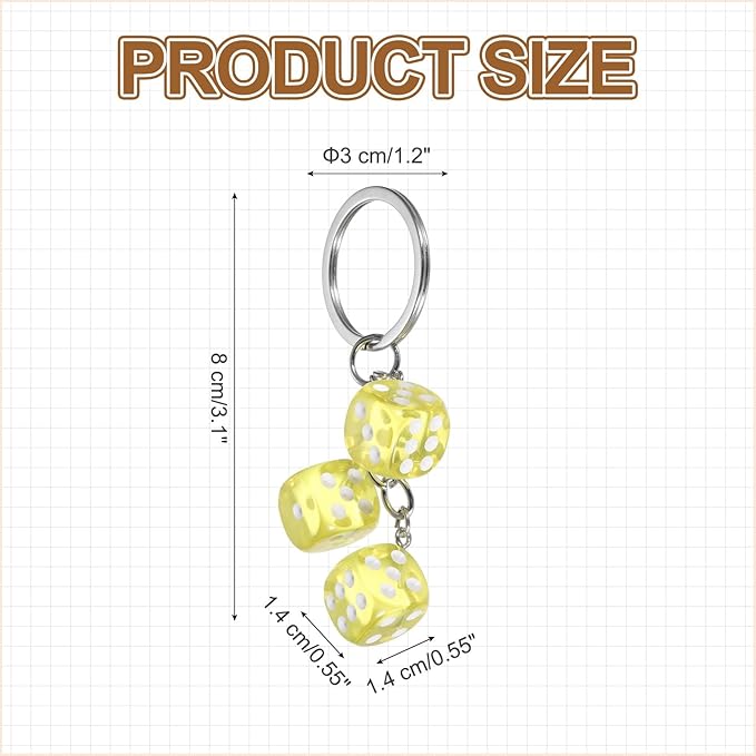 PATIKIL Lucky Dice Keychain Charm, Resin 3D Cube Square Mini Dice Keyrings with 3 Pendants for Bag