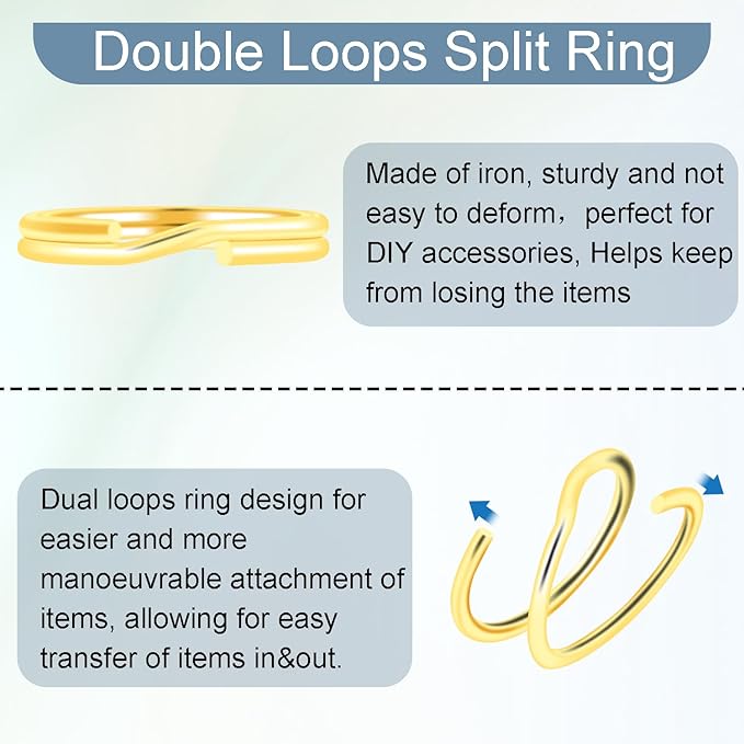 500pcs Assorted 5 Size Small Split Ring for Key Ring, Metal Keychains Key Rings Pet Collar Tag Double Loops O Jump Rings for Jewelry Making Necklaces Bracelets Earrings DIY Craft Accessories, Gold