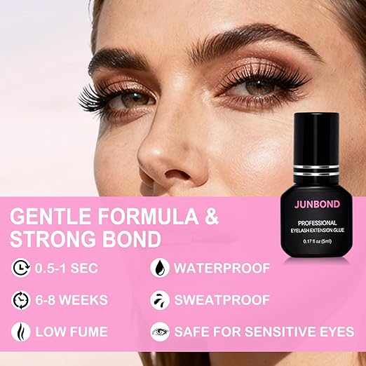 Sensitive Eyelash Extension Glue Extra Strong Professional Lash Glue 1 Sec Drying time | 7-8 Weeks Long-Lasting | Waterproof Black Adhesive for Semi Permanent Extensions Salon Use 5ml