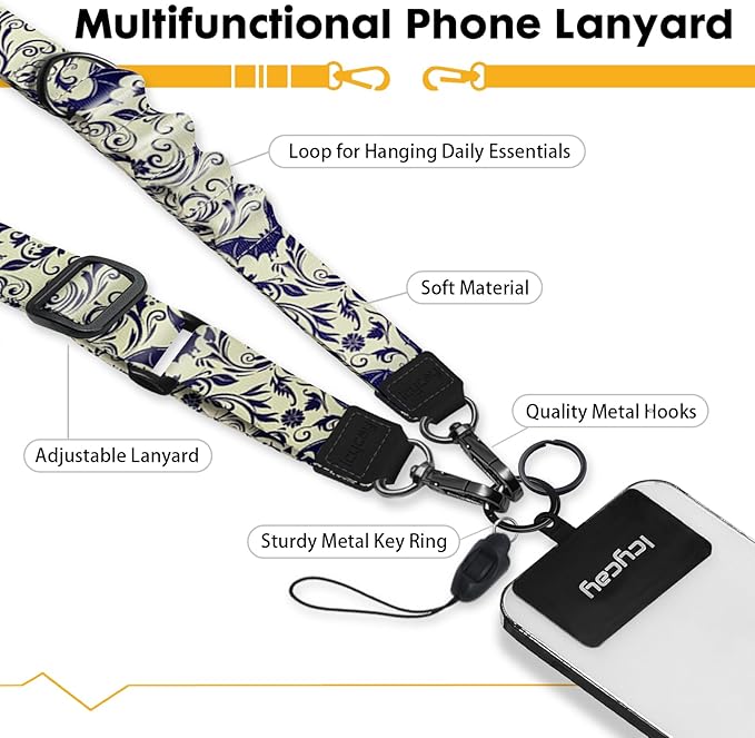 Phone Lanyard Crossbody, Gothic Bat Cell Phone Strap for Around The Neck Adjustable, Goth Teacher Anti Theft Cute Lanyard for iPhone Case ID Holder Keys Accessories Travel Essential