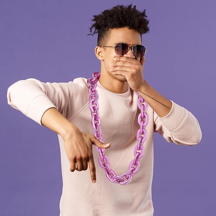 Remuuly Plastic Chain Necklace Chunky Big Fake Necklace Hip Hop Rapper Giant Turnover Chain Costume for Halloween