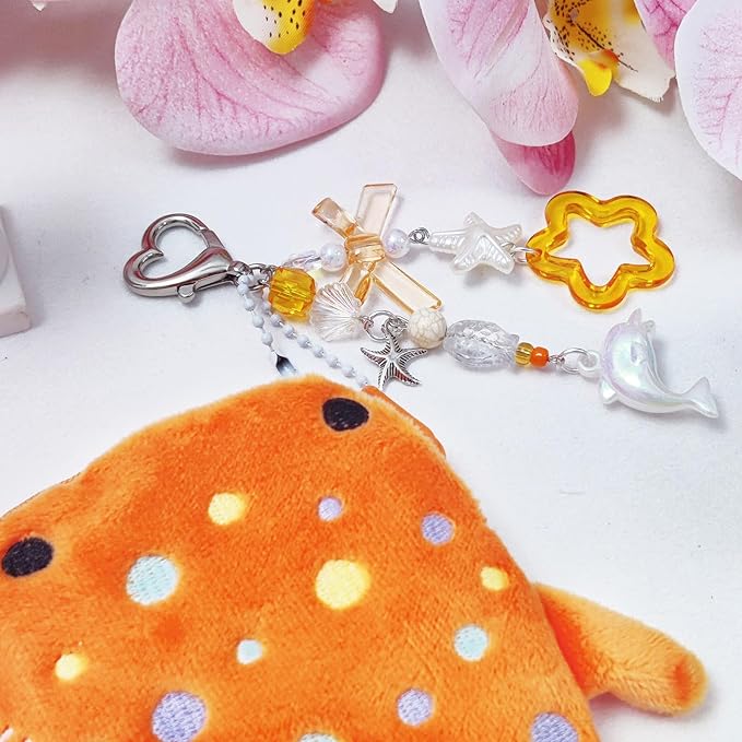 Adorable Whale Shark Coin Purse Keychain,Soft Plush Zipper Coin Purse,Handmade Purse Bag Charm Gift for Women (Orange)