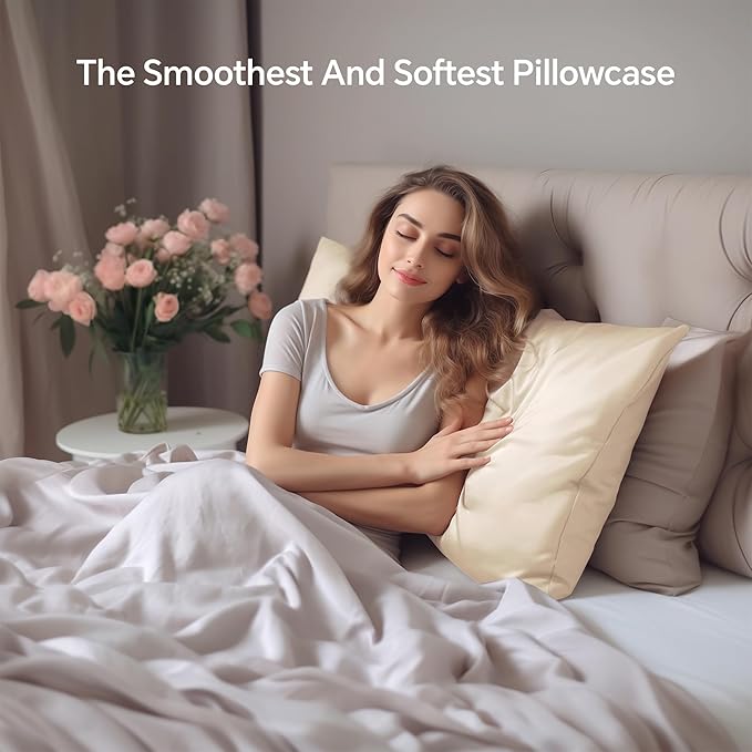 INFIIXSO Mulberry Silk Pillowcase for Hair and Skin, Silk Pillow Cases Queen Size Set of 2 with Hidden Zipper 20x30 Inches, Ultra Smooth and Soft Cooling Pillow Cases for Hot Sleepers(Ivory, 2 Pack)