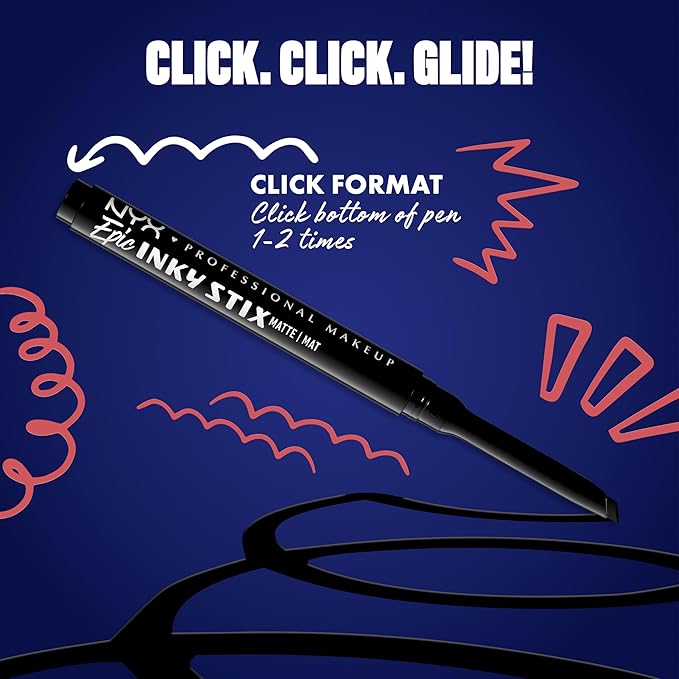 NYX PROFESSIONAL MAKEUP Epic Inky Stix Eyeliner, Mechanical Cream Gel Eyeliner, Waterproof Formula With Up To 24HR Wear - 01 Black Screen (Matte Black)
