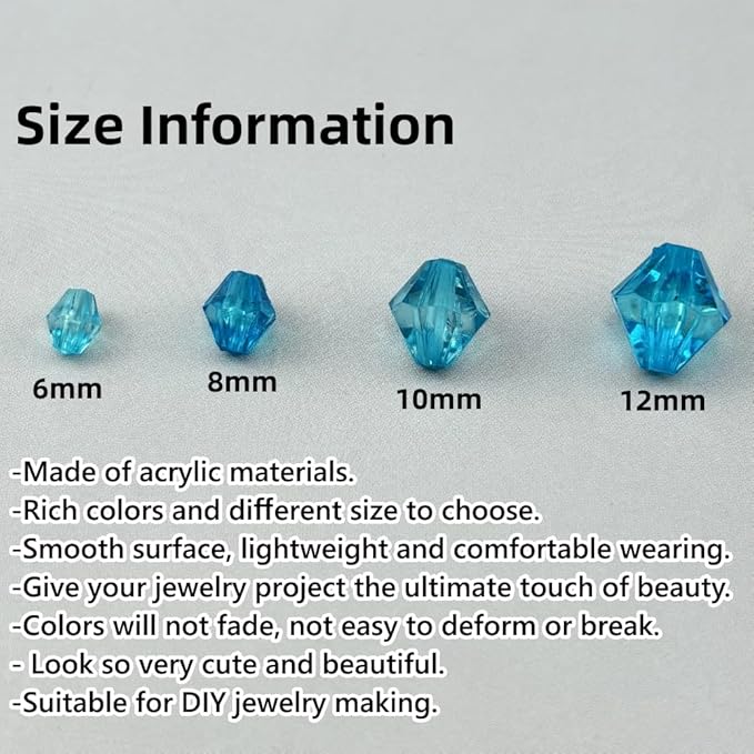 1000pcs 6mm Acrylic Bicone Beads Faceted Acrylic Crystal Spacer Beads for Bracelet Necklace Earring Keychain Jewelry Making Crafts(Lake Blue)