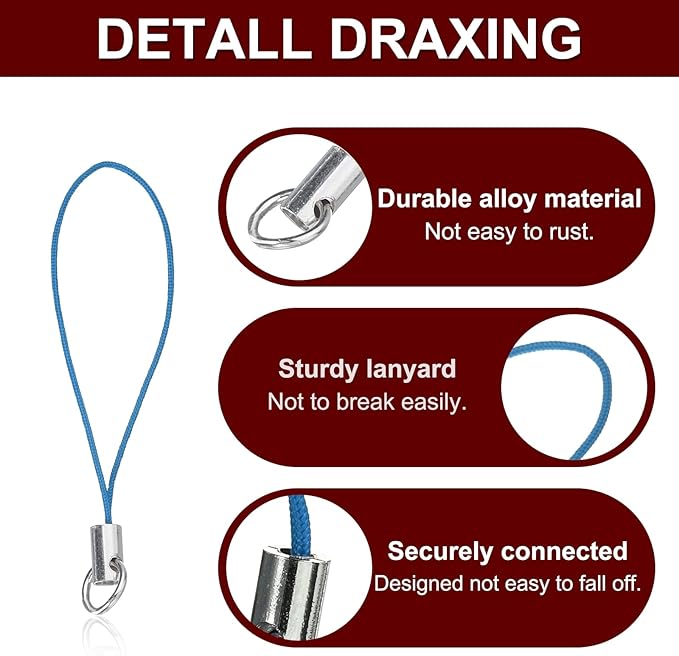 HARFINGTON 100Pcs Clasp Cords Clasp Strap Lanyard Charm Short Finger Rope with Lobster Clasp for Cellphone Cases Keychain DIY Jewelry Making, Blue