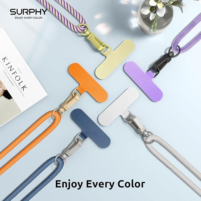 SURPHY Phone Lanyard, Adjustable Phone Strap Crossbody with 2 Pack Cell Phone Tether Tab, Premium Metal Buckles, Skin-Friendly, Universal Cell Phone Lanyard Crossbody for Women and Men, Denim Blue